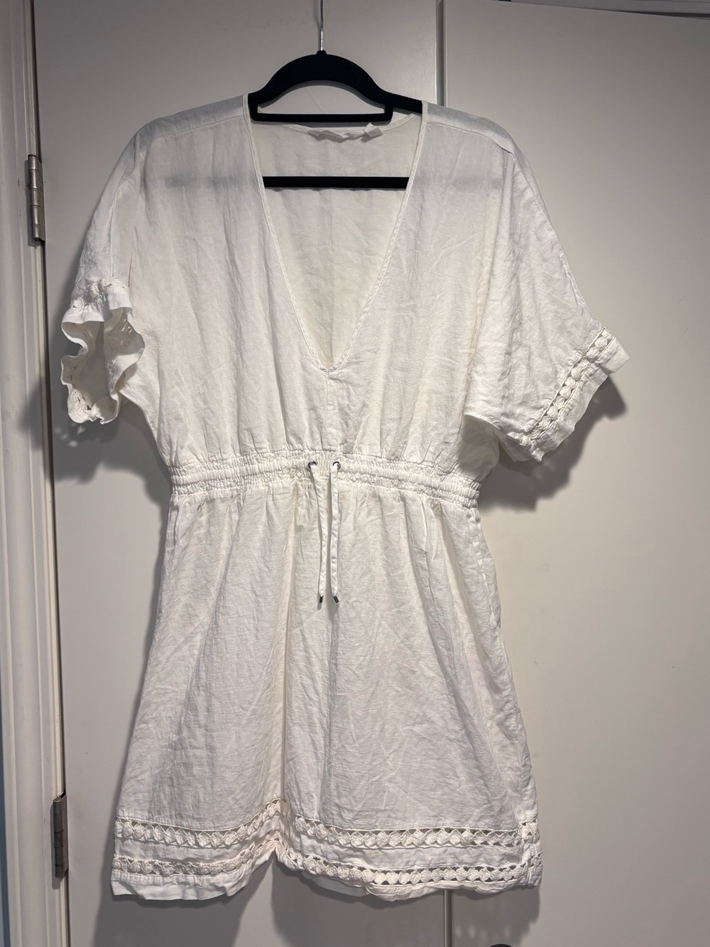 Athleta White V-Neck Drawstring Tunic Cover Up
